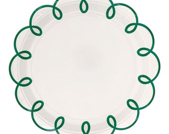 Green Scalloped Paper Plates Mahjong Party Plates Preppy Disposable Plates 9 Inch Mother's Day Birthday Party Hosting Tableware Set of 8
