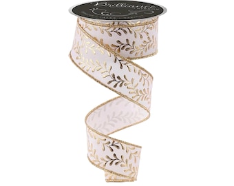 Cinta blanca dorada con alambre, cinta metálica con forma de hoja, cinta para coronas, cinta para hacer lazos, decoración para bodas y Navidad.