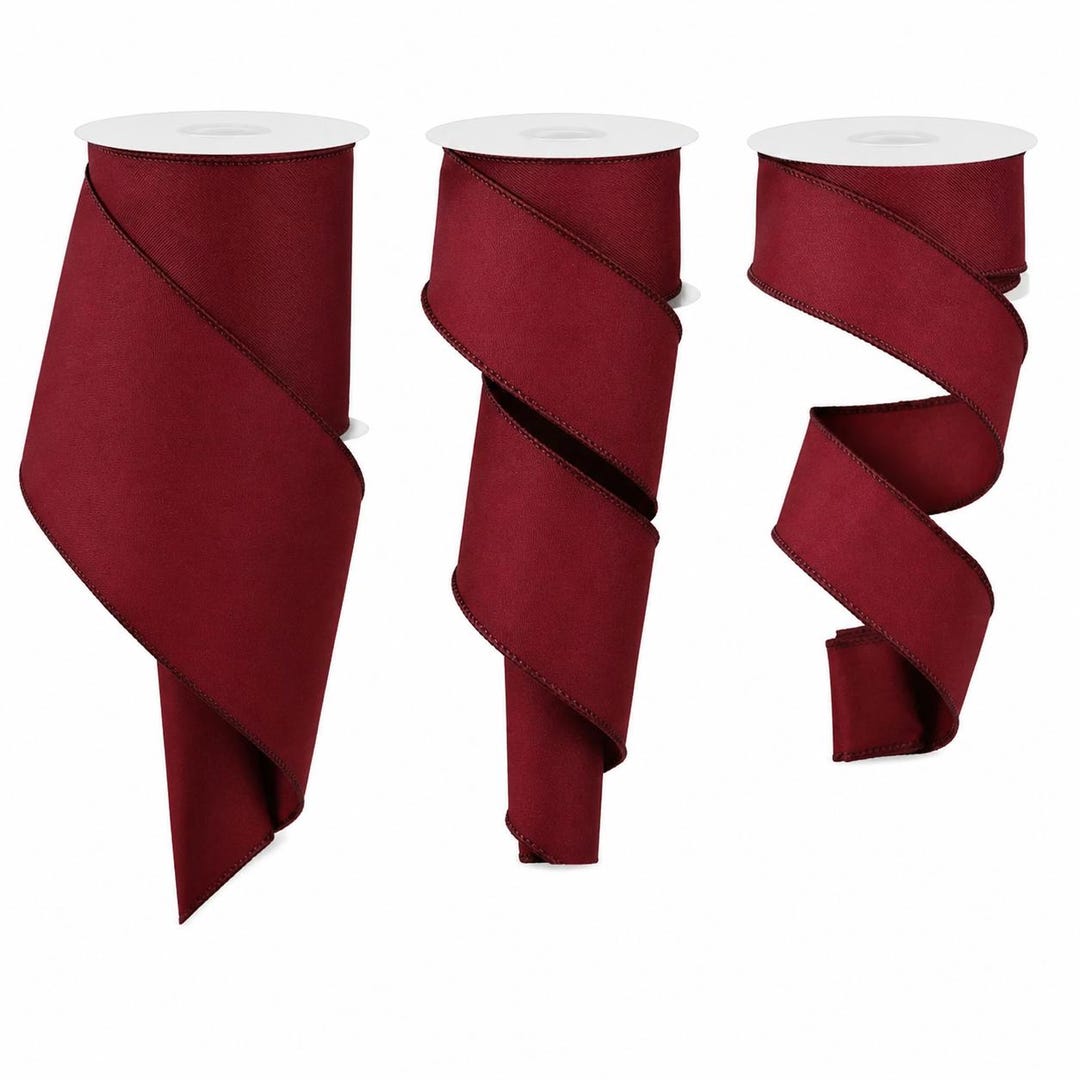 Burgundy Wired Ribbon, Maroon Solid Color Ribbon for Wreaths, Bows ...