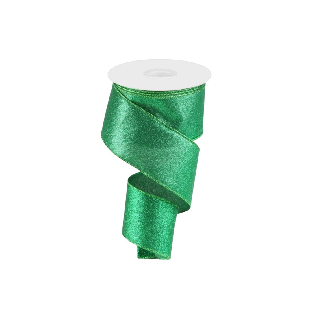 Emerald Green Metallic Wired Ribbon Luxury Sparkle Ribbon for Wreaths ...