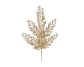 Gold Glitter Leaf Spray for Christmas Tree Mantel Garland Holiday Decor Sparkly Artificial Pick for Wreath Making Floral Arrangements