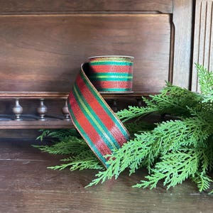 Red and Green Metallic Trim Stripe  Ribbon Wired Edge Christmas Ribbon for Gift Wrapping Tree Decor Holiday Craft Wreath Supplies for Bows