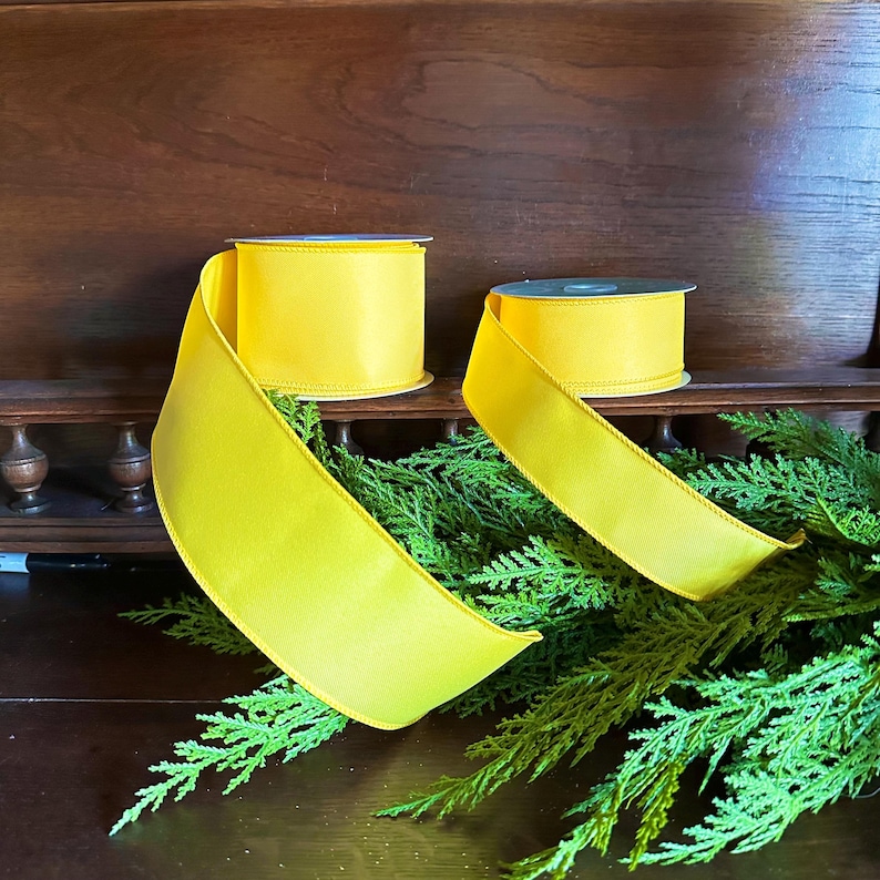 Yellow Wired Ribbon Craft Supply for Wreath Making Material Decoration Party Supply Store Find Baby Decor Solid Pattern Design School Team image 2