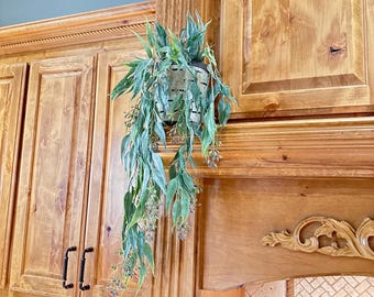 Hanging Seeded Eucalyptus Greenery Artificial Bush Fake Plant Shelf Decor Draping Trailing Faux Greenery for Bookcase Mantel or Basket
