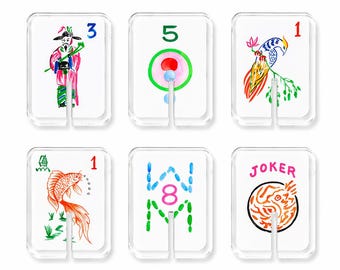 Mahjong Acrylic Drink Clips Set of 6 Wine Glass Markers Mahjong Party Decor Hostess Gift Girls Night Entertaining