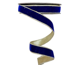 Blue Velvet Wired Ribbon, Luxury Christmas Ribbon, Designer Ribbon for Wreaths, Trees, Garland Holiday Decor D Stevens Ribbon