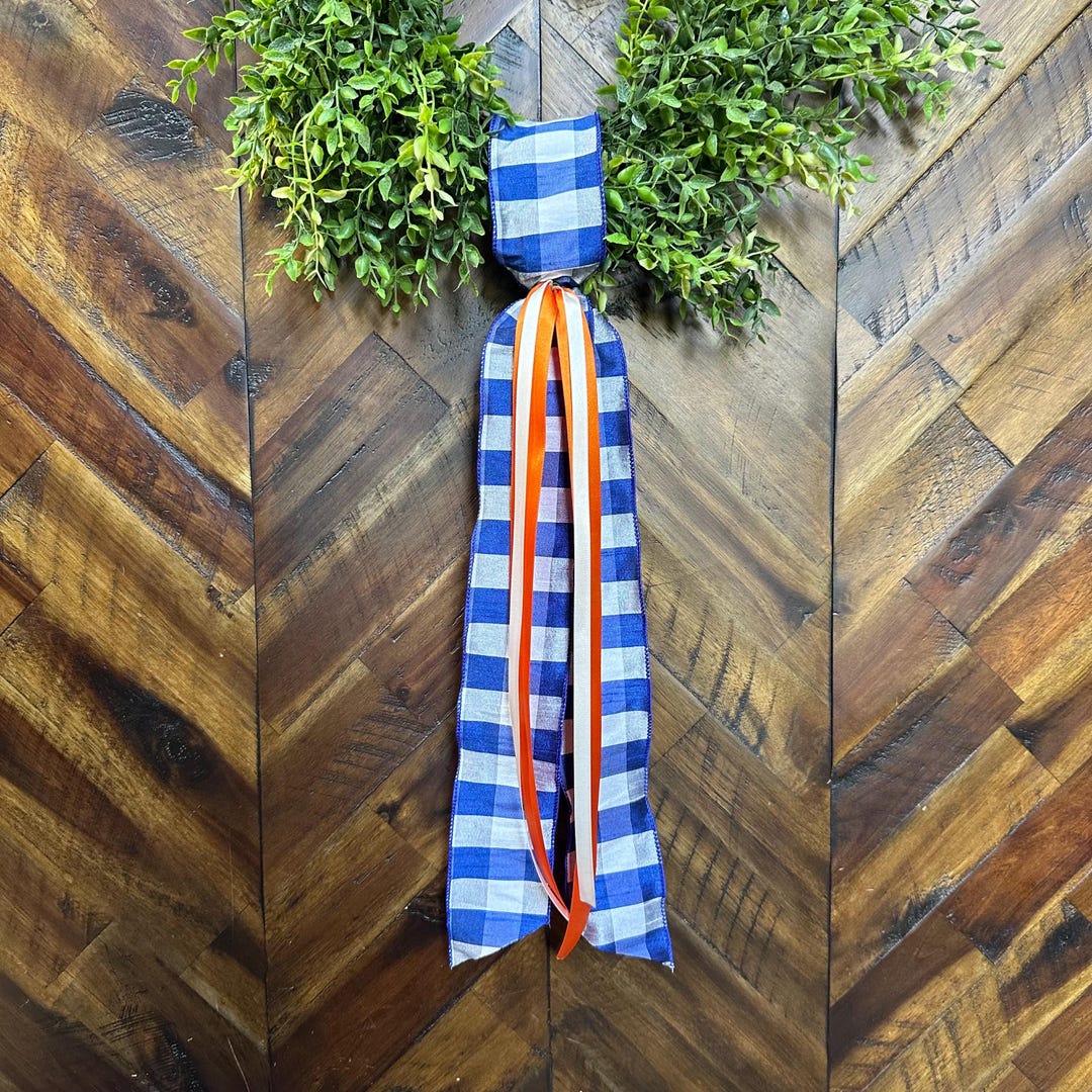 Ribbon Sash, Wreath Sash, Blue Gingham Ribbon Sash, Front Door Sash for ...
