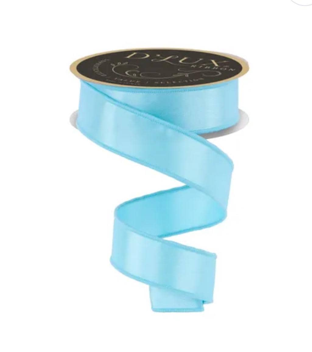 Light Blue Satin Wired Ribbon Baby Blue Designer Ribbon Aqua Fused Edge ...