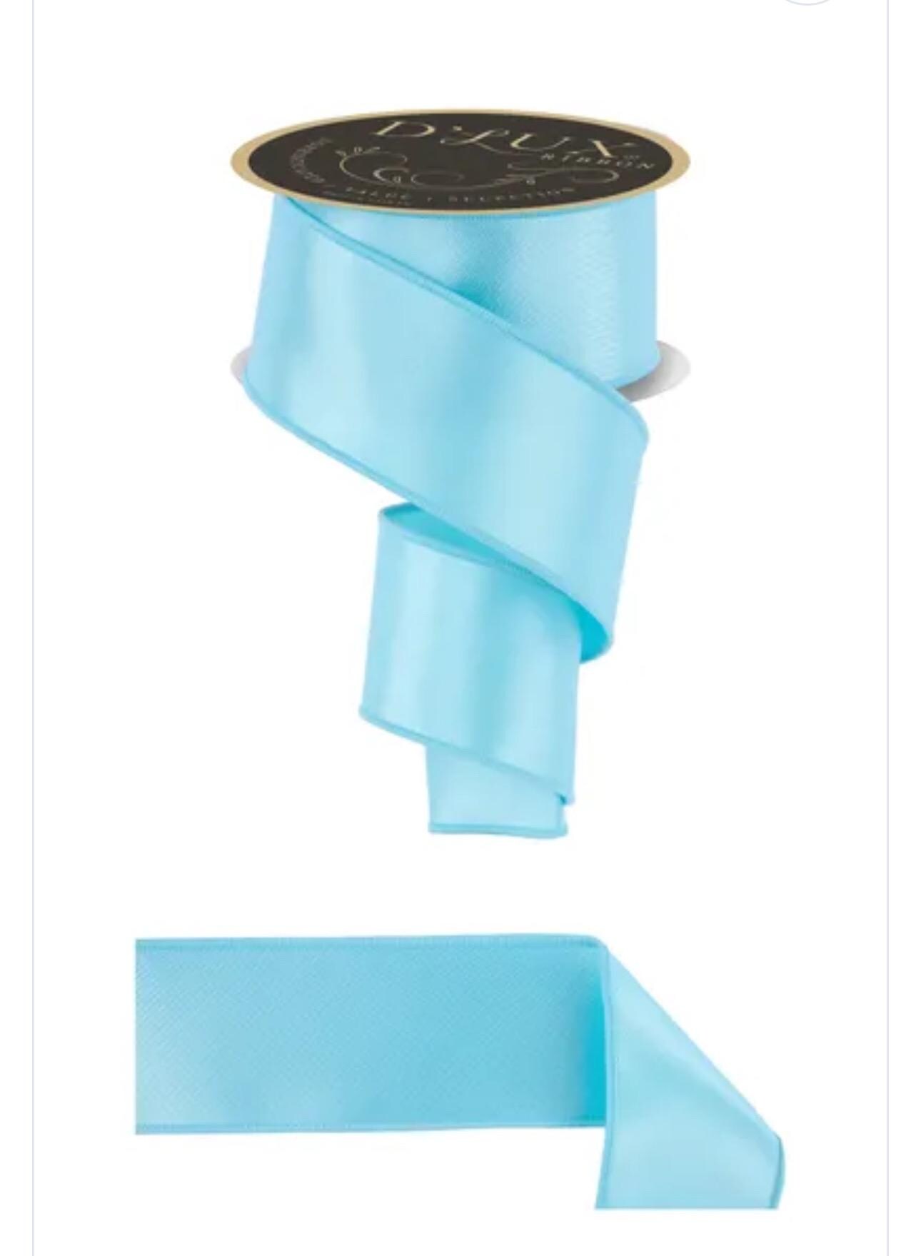 Light Blue Satin Wired Ribbon Baby Blue Designer Ribbon Aqua Fused Edge ...