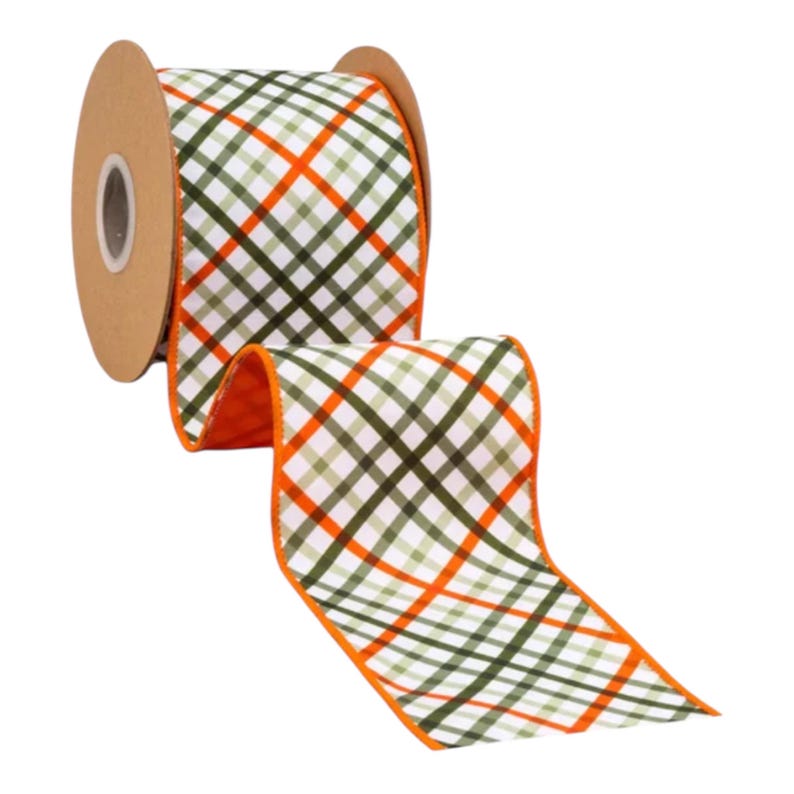 Spring Plaid Ribbon 4 Inch Wired Orange and Green Plaid Ribbon Easter ...