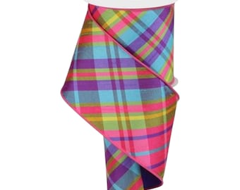 Plaid Fused Back Wired Ribbon Bold Multicolor Tartan Ribbon for Wreaths Bows Crafts and Gift Wrapping 4” Designer Ribbon