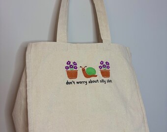 Embroidered Market Tote Bag with Organization
