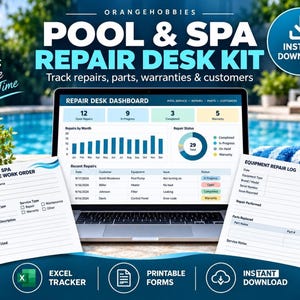 Pool Spa Repair Desk Kit | Excel Tracker, Fillable Forms (Digital Download)