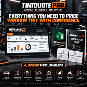 Sistema di prezzi TintQuote Pro in Excel / Strumento di monitoraggio della resa e dei profitti delle pellicole oscuranti per vetri (download digitale)