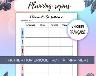 French printable rainbow weekly meal planning, food planner, weekly meal tracking, weekly meal menu
