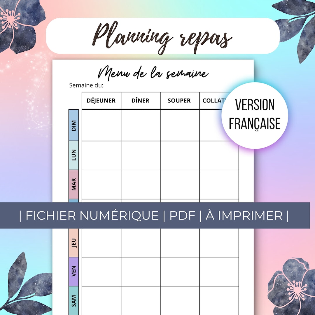 Weekly French Menu French Printable Rainbow Weekly Meal Planning, Food Planner, Weekly ...
