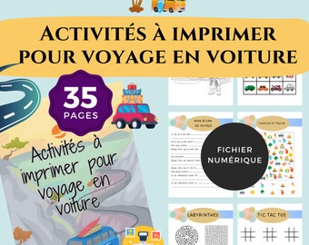 Printable children's activities, French activity book for car, car travel games, travel activities for children