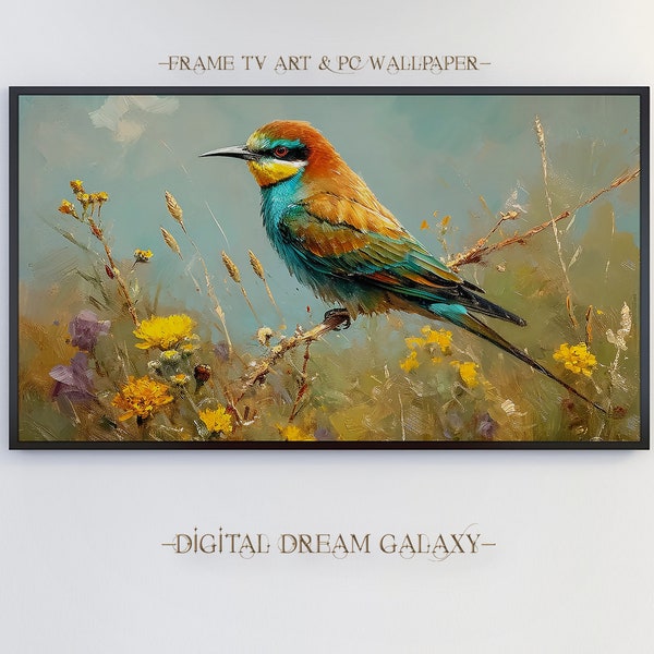 European Bee-Eater Landscape TV Art | Bird Scenery Oil Painting Samsung Frame TV Art | Digital Download Desktop Wallpaper 4k Resolution Art