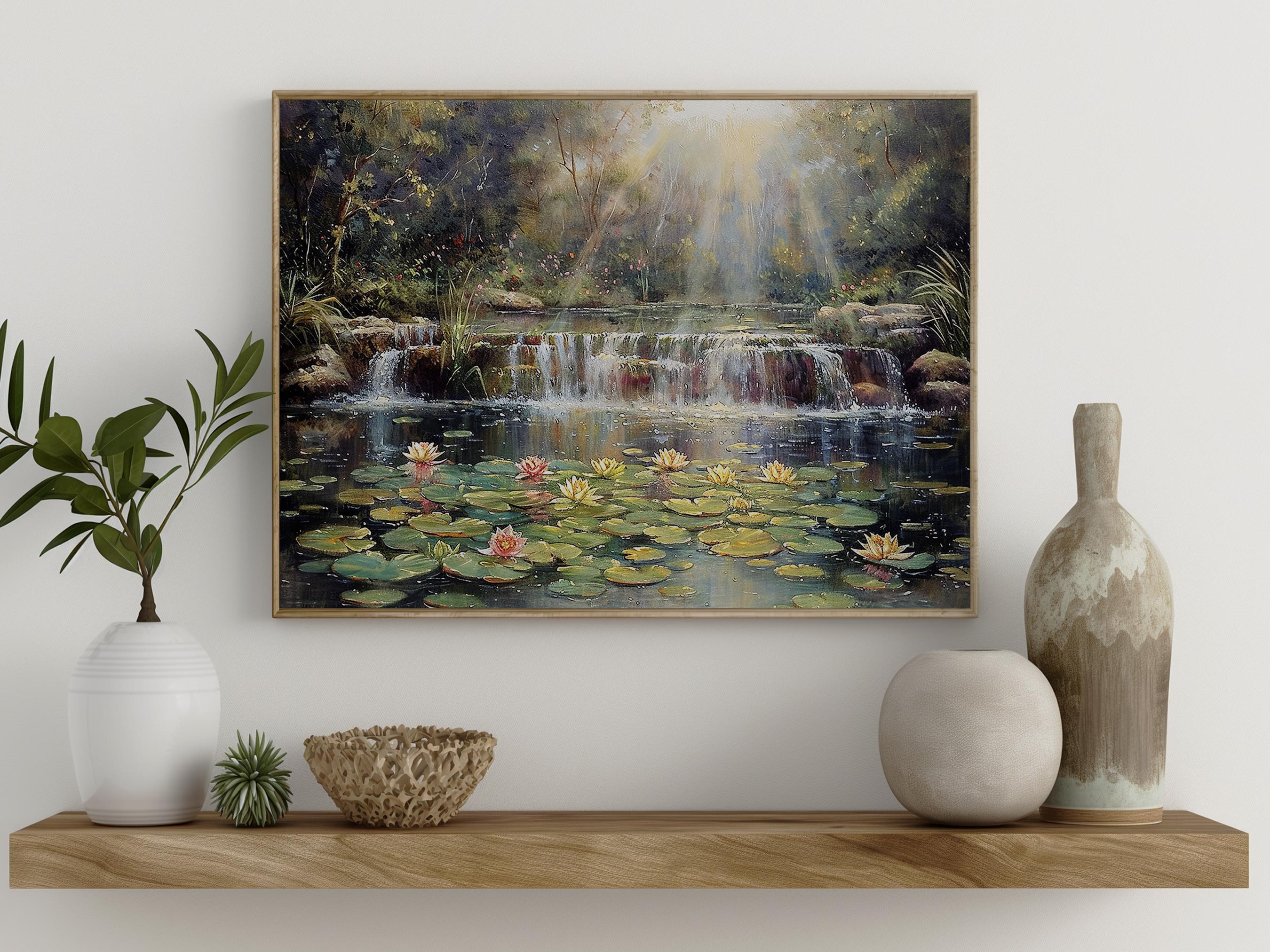 Stream Water Lily Digital Print | Rustic Summer Painting Wall Art ...