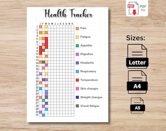 Health Tracker Journal | Printable Health Tracker | A5, A4 & Letter Journal Page | Well being Tracker | Health Log | Health Tracker