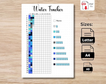 Printable Water Tracker: A5, A4 & Letter Health Log (PDF)
