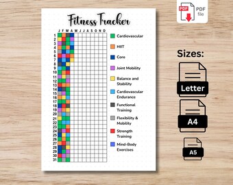 Fitness-Tracker | Ausdruckbare Fitness-Tracker | A5, A4 & Letter Journal Seite | Übungs-Tracker | Gesundheits-Tracker | Workout-Tracker