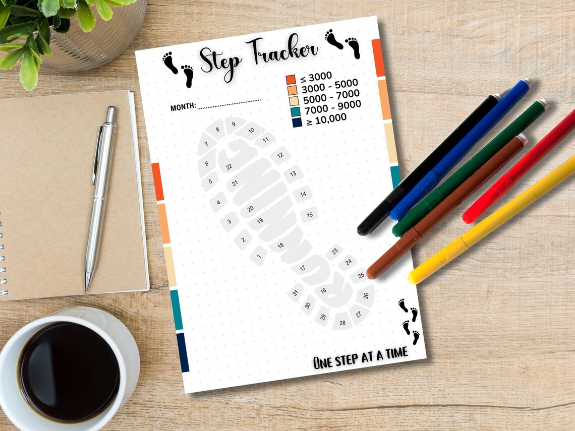 Step Tracker Monthly Challenge Printable Step Tracker A5, A4 &amp; Letter ...