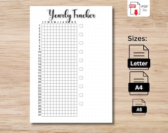 Blank Yearly Tracker | Printable Empty Tracker | A5, A4 & Letter Journal Page | Blank Yearly Template | Bullet Journal Insert | Blank Pixel