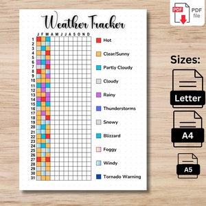 Weather Tracker | Printable Weather Tracker | A5, A4 & Letter Journal Page | Yearly Weather Tracker | Weather Log | Climate Tracker