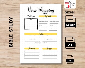 Bible Verse Mapping Printable | Bible Study Guide | Devotional Journal | A5, A4 & Letter Page |