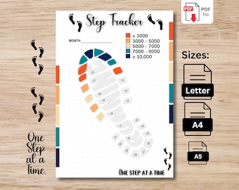 Step Tracker Monthly Challenge | Printable Step Tracker | A5, A4 & Letter Journal Page | Step Log | Step Log | Step Counter | Step Goal