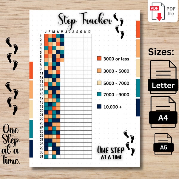 Step Tracker | Printable Step Tracker | A5, A4 & Letter Journal Page | Step Log | Health Log | Health Tracker | Step Goal