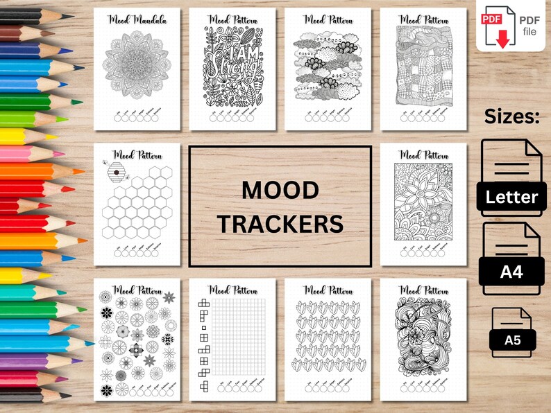 Mood Tracker Bundle | Printable Mood Tracker Bundle | A5, A4 &amp; Letter ...