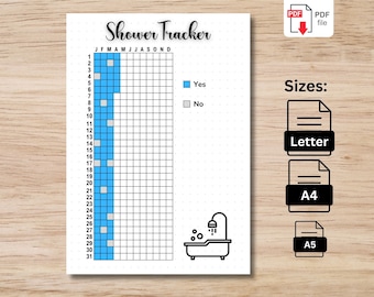 Printable Shower Tracker: Healthy Habits Log (A5, A4 & Letter) (PDF)