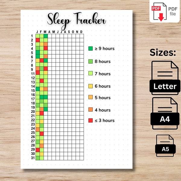 Sleep Tracker Yearly | Printable Step Tracker | A5, A4 & Letter Journal Page | Sleep Quality Tracker | Sleep Cycle Log | Sleep Analysis