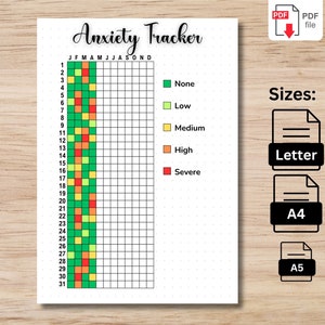 Anxiety Tracker | Printable Anxiety Tracker | A5, A4 & Letter Journal Page | Health Log | Mood Tracker