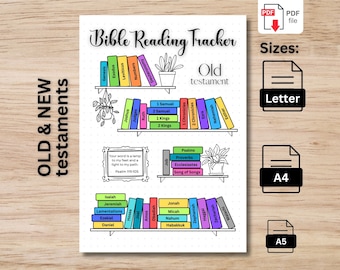 Bible Reading Tracker | A5, A4 & Letter Page | Old Testament | New Testament | Bible Chapter Log Printable Christian Coloring | Bible Study