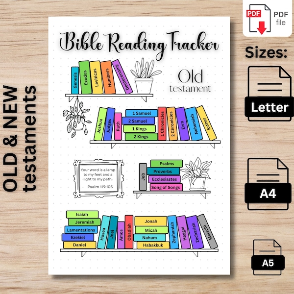 Bible Reading Tracker | A5, A4 & Letter Page | Old Testament | New Testament | Bible Chapter Log Printable Christian Coloring | Bible Study