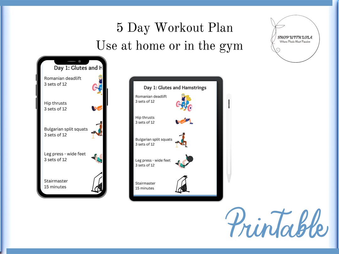 Home Exercise Program Format Workout Plan Home or Gym Workout Exercise Routine Strength Training ...