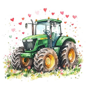 10 images JPG de tracteurs mignons, Clipart, clipart aquarelle jpg, JPG imprimables, créations en papier, haute qualité, art pour chambre d'enfant, vieux tracteurs