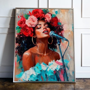 Beautiful Female Singer Digital Poster – Oil Painting Style Wall Art – Music Lover Gift – Instant Download Fashion Printable Home Wall Decor