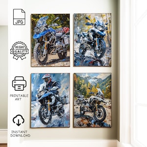 Set of 4 Touring Motorcycle Prints / Acrylic Poster / BMW R 1250 GS Digital Art / Moto Adventure JPG Posters / Instant Download Print, Decor