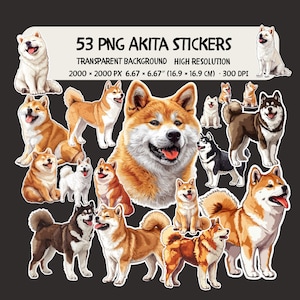 Set of 53 Cute Akita Inu Dog PNG Poster, Digital Illustration, Akita Print Clipart Bundle, Prints, Posters, Clipart,Sticker Instant Download