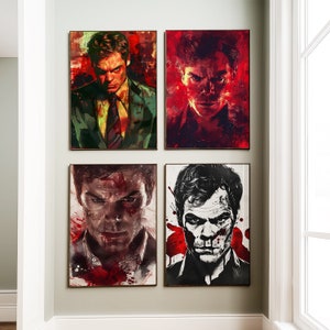 Set of 4 Dexter Prints, Acrylic Poster, Digital Illustration, Gallery Wall Art Image, Hero TV Serials JPG Posters, Movie Poster