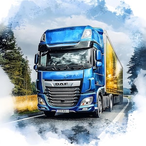 19 aquarel Euro Trucks clipart, commerciële vrachtwagen JPG, vrachtwagen illustratie, digitale download, vrachtvervoer prints, logistieke illustraties