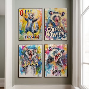 4 High Quality Possum Prints, Wall Art, custom art, Digital Illustration, Opossum Image, Printable JPG Posters, Animal Instant Download