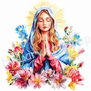 10 High Quality Praying Holy Virgin Mary Clipart, Watercolor Clip Art, Printable JPGs, Instant Download, Paper Craft