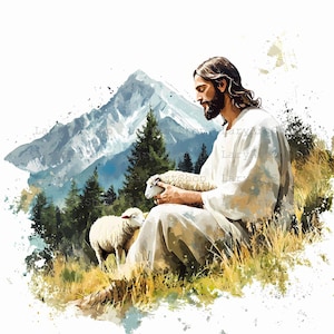 9 images JPG de Jésus sur une colline, Clipart, clipart aquarelle jpg, JPG imprimables, créations en papier, haute qualité, Jésus-Christ, montagne