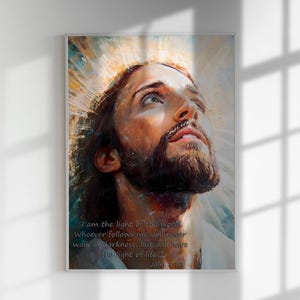 Impresionante imagen de alta calidad de Jesucristo como símbolo de luz, póster de pintura al óleo, ilustración digital, arte mural bíblico, imagen cristiana.