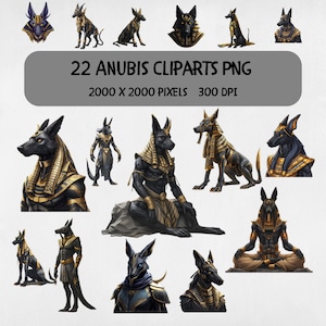 Set of 22 Anubis Clipart Bundle, Digital Art, High Quality PNG Anubis Stickers, Cliparts, Ancient Egyptian god